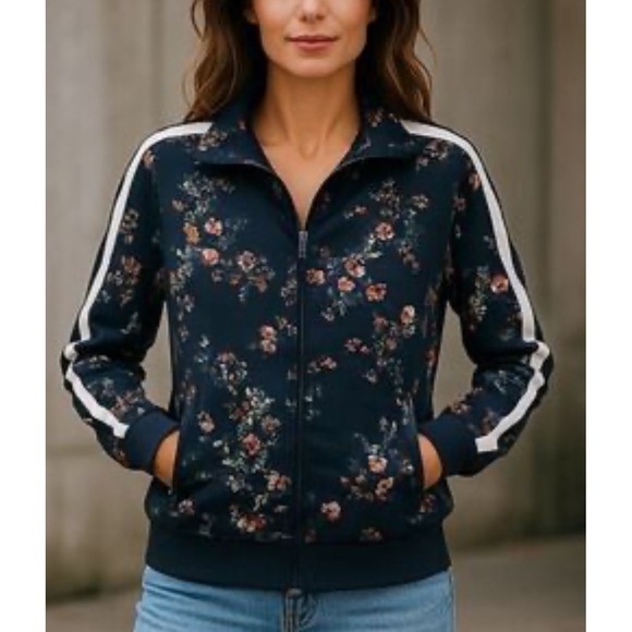 Marc Cain Sports Floral Print Track Jacket Women's Full Zip Athleisure N3 US 6-8 - Picture 1 of 12